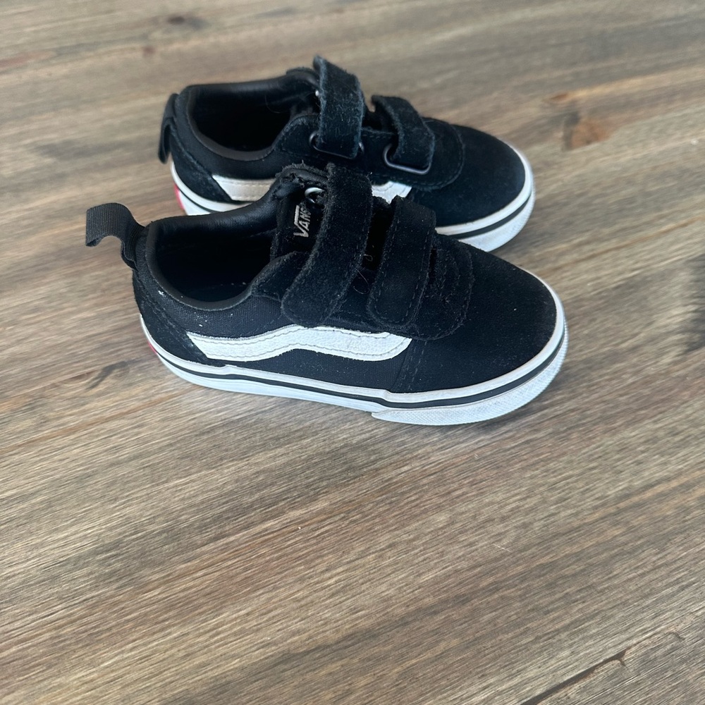 Vans Kids Black and White Velcro Sneakers